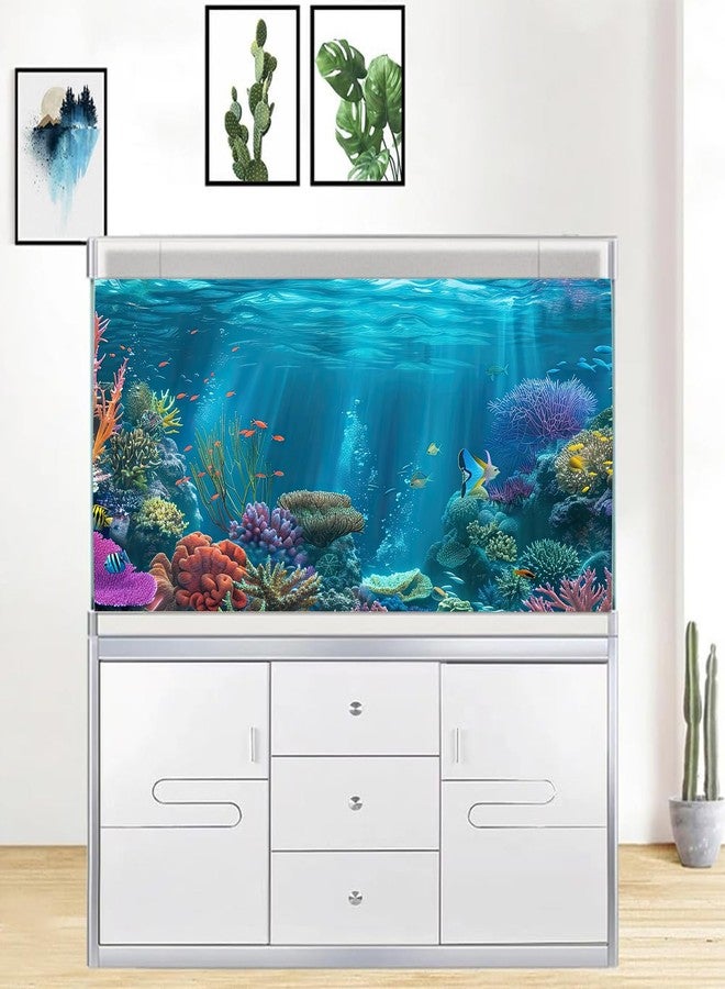 iTapnoom Ocean Floor Aquarium Background, Underwater Tropical Fish Coral Reef Aquatic Nature Plant Fish Tank Backdrop Decor, Polyester Fabric with 6 EVA Double-Sided Tapes 48x24 inches/120x60cm - Image 3